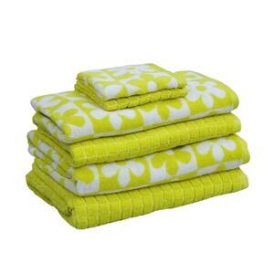 Kapoor Home 6-Piece Bath Towel Set‎ Yellow White Checkered Daisy Floral Waffle